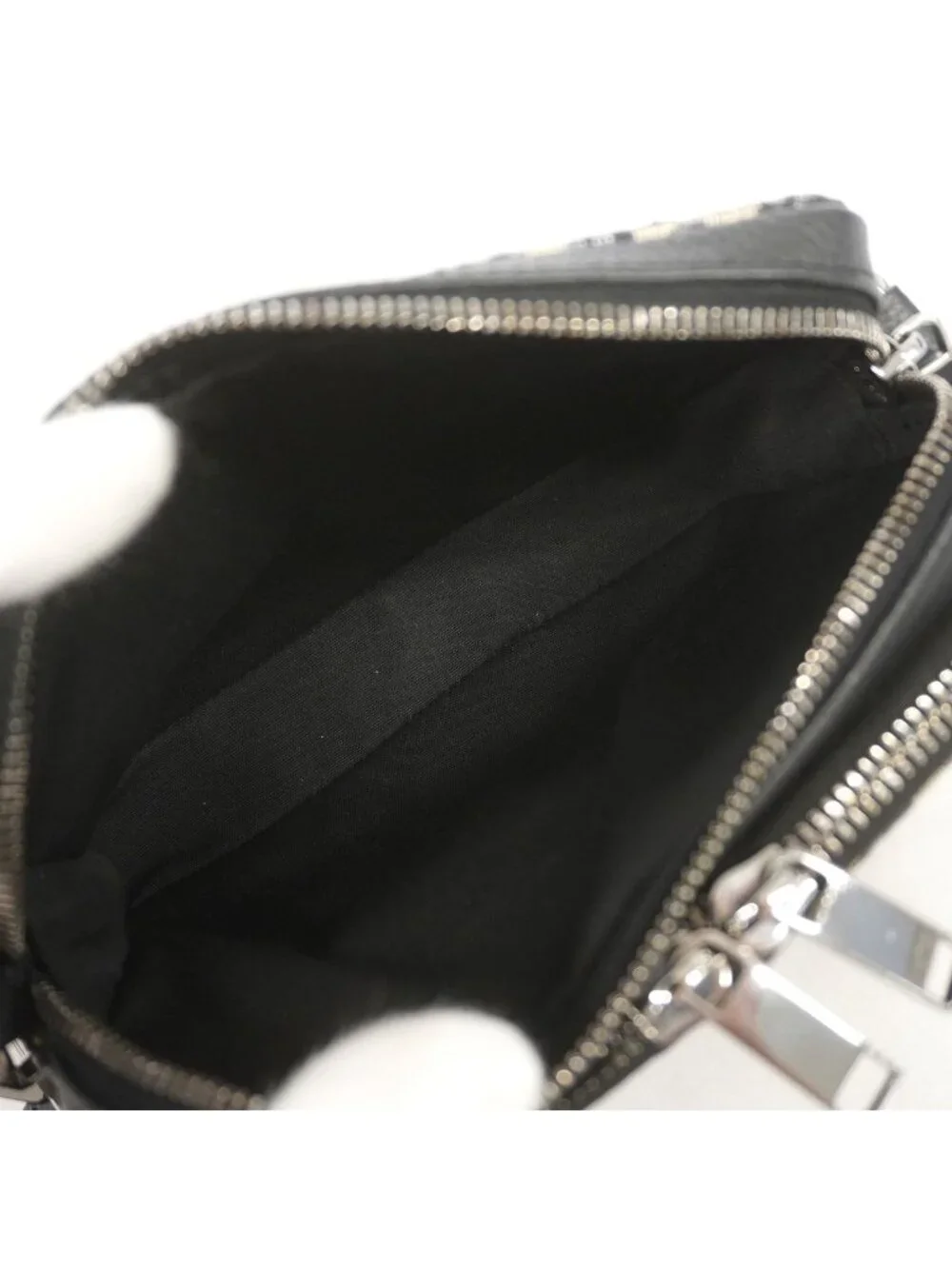 Dior Shoulder Bag Oblique Canvas Black Beige Silver